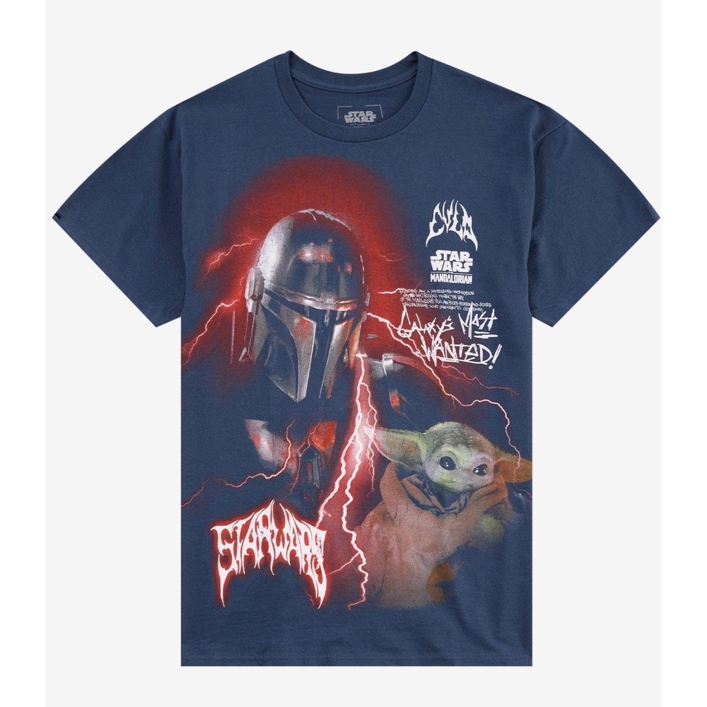 Star Wars Mandalorian T-Shirt Mens Small Blue NWT Grogu Metal Lightning Graphic